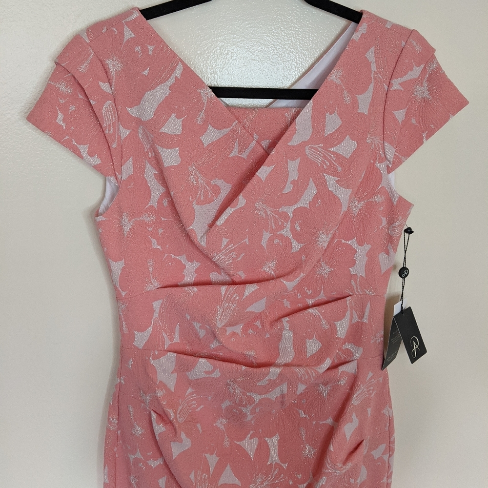 Adrianna Papell Size 8 Hibiscus Jacquard Draped Dress - Picture 6 of 10